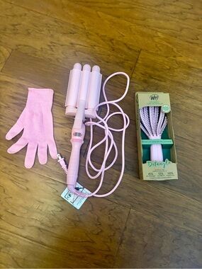 Pink Triple Barrel Curling Iron with Heat Glove